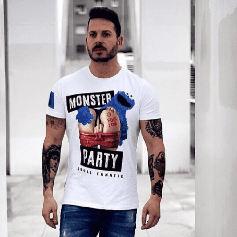 T-shirt Heren - Monster Party - Wit