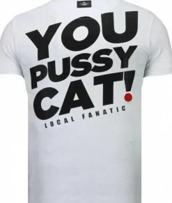 T-shirt Heren - Pussy Cat - Wit