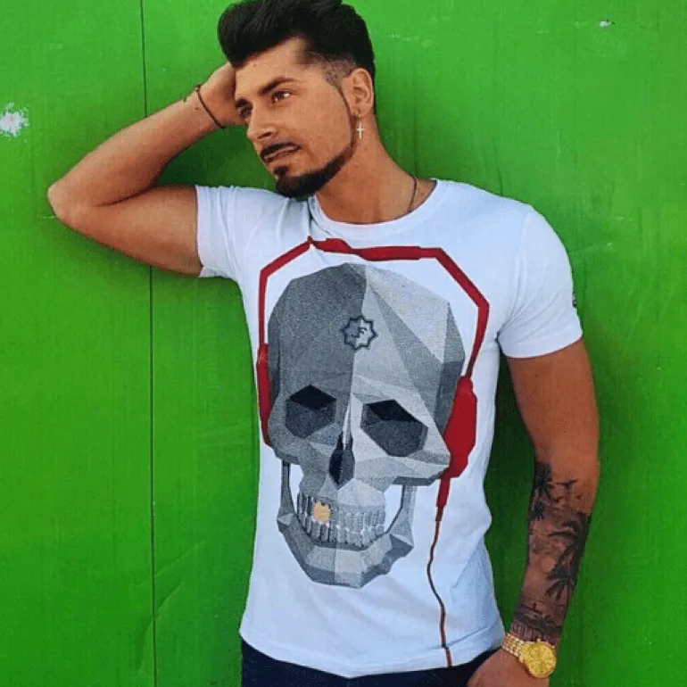 T-shirt Heren - Skull Beat - Wit
