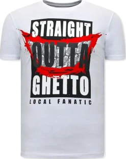T-shirt Heren - Straight Outta Ghetto - Wit