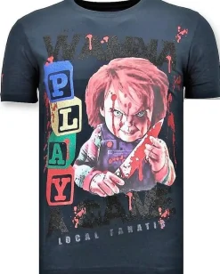T-shirt Heren - Wanna Play A Game - Blauw