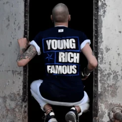 T-shirt Heren - Young Rich Famous - Blauw