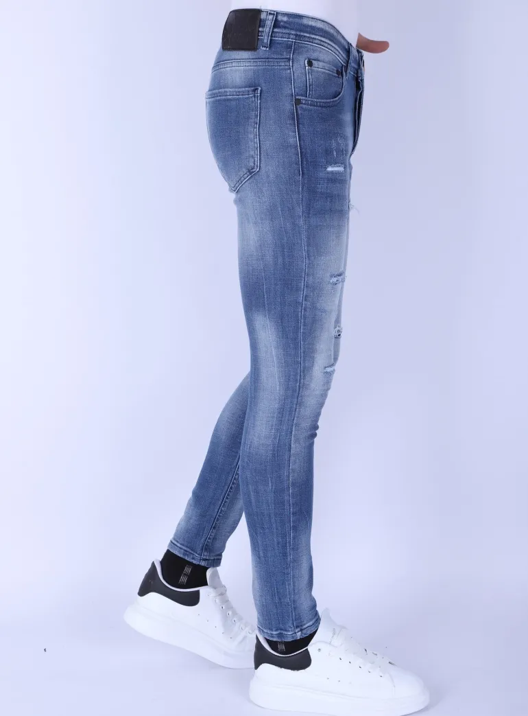 Washed Torn Jeans Heren - Slim Fit -1095- Blauw
