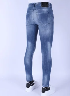 Washed Torn Jeans Heren - Slim Fit -1095- Blauw