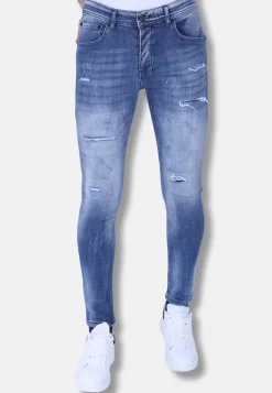 Washed Torn Jeans Heren - Slim Fit -1095- Blauw