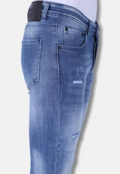 Washed Torn Jeans Heren - Slim Fit -1095- Blauw